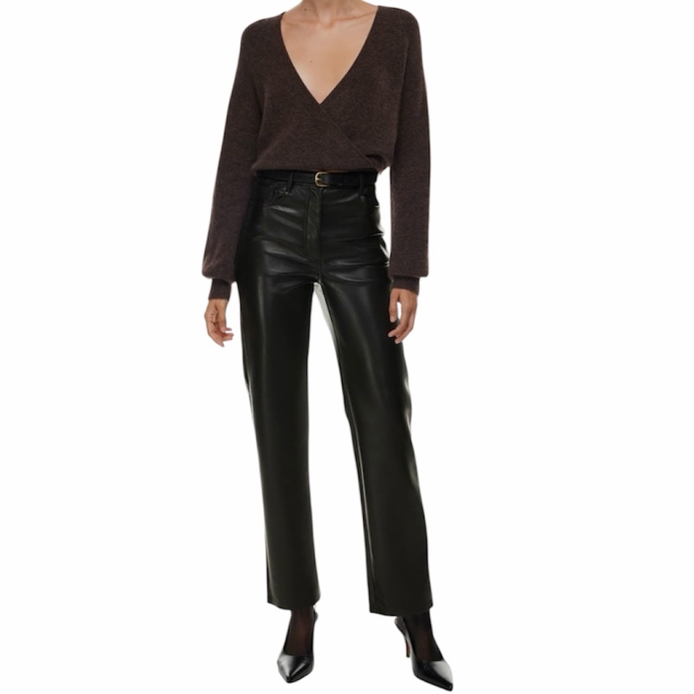 Aritzia Wilfred Melina Pants Faux Leather High Rise Straight Leg Black Size 8